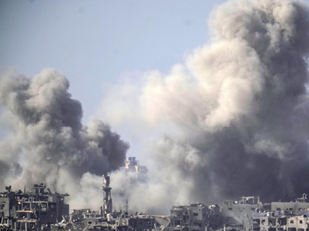 A plume of smoke follows an Israeli air strike in the northern part of the Gaza Strip as Israel continues its bombardment and ground offensive on November 09, 2023. Picture: Getty Images