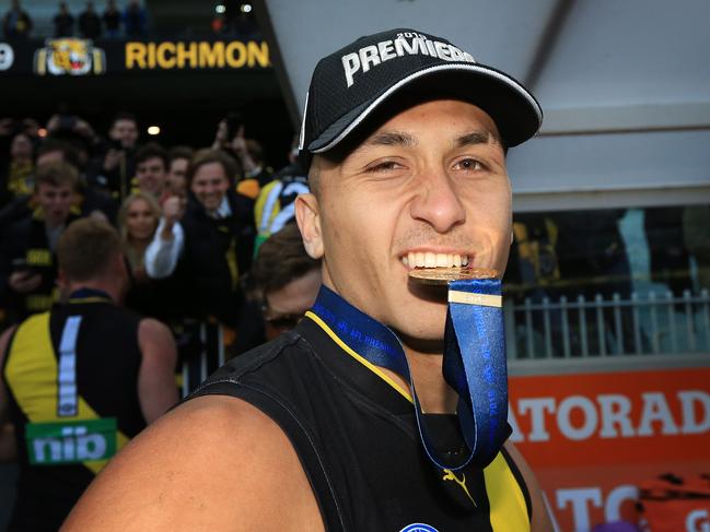 Shai Bolton celebrates after the 2019 Grand Final. Picture: Mark Stewart