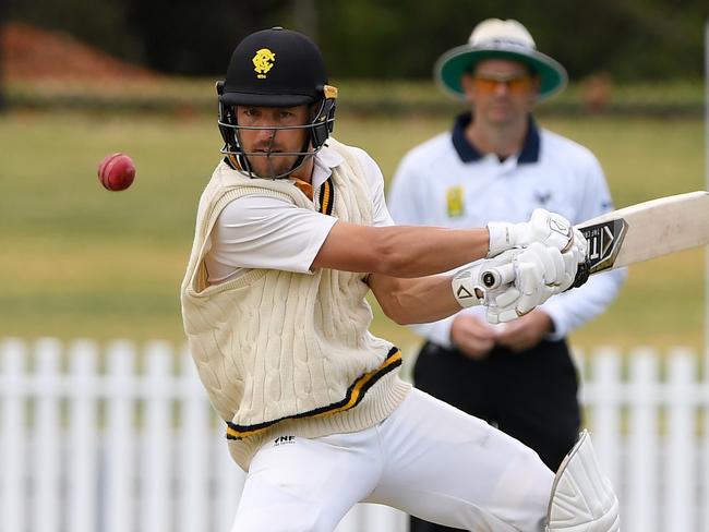 Daniel Sartori watches the ball closely off his bat. Picture: Andy Brownbill