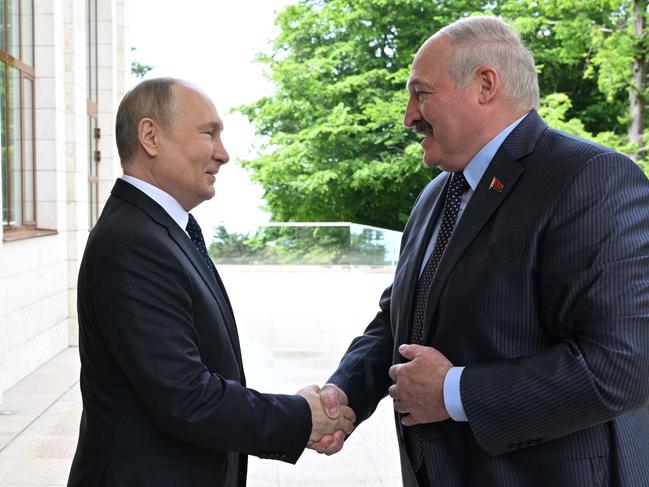 Russian President Vladimir Putin meets with his Belarus counterpart, Alexander Lukashenko. Picture: AFP