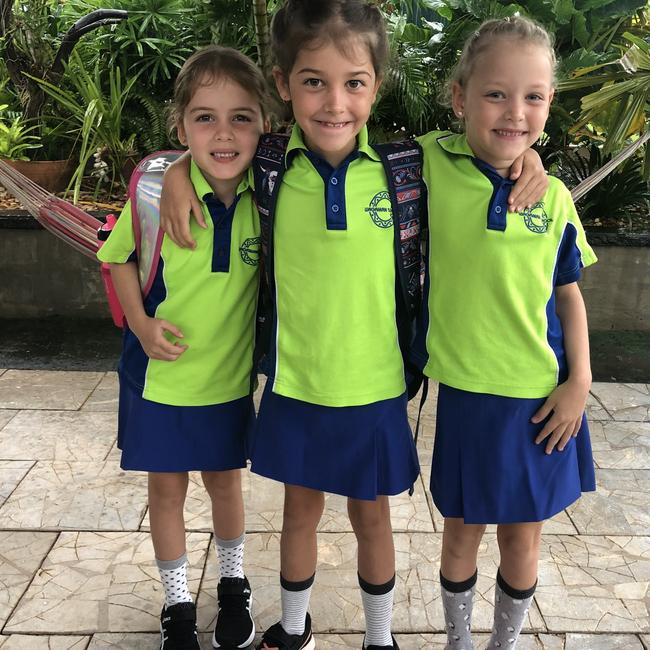 Daisy (Year 1), Coco (Year 3) and Willa (Year 1) are ready for the 2021 school year. Picture: Gemma Chadbourne