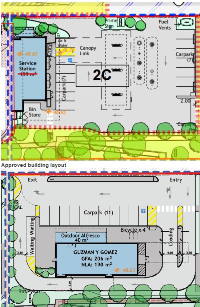 Designs showing change from proposed service station to a Guzman y Gomez restaurant at Rochedale Village Shopping Centre. Picture: Development.i/ Urbis