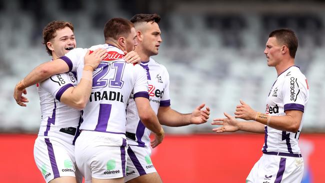 Grant Anderson of the Storm crosses for a try. Picture: Kelly Defina/Getty Images