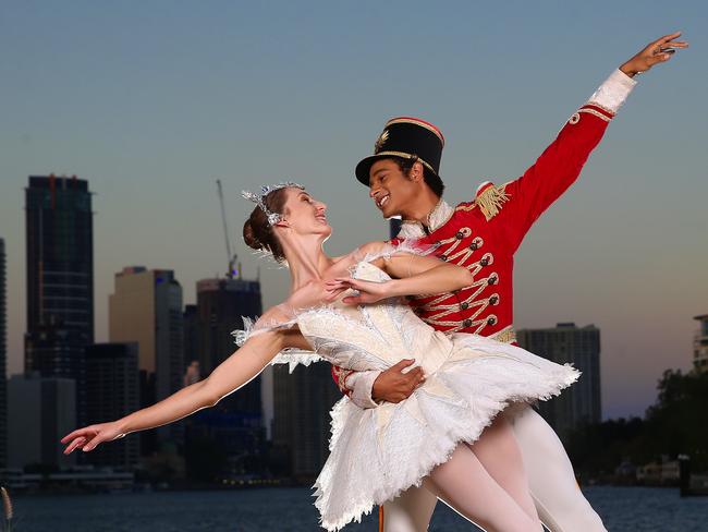 Queensland Ballet gets ready for their performance of The Nutcracker.. Snow Queen Georgia Swan with The Nutcracker Patricio Reve. Pics Adam Head