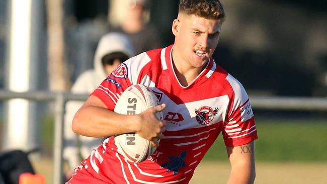 Lachlan Smith scoring a try during a match in May, 2021. Picture: Richard Gosling