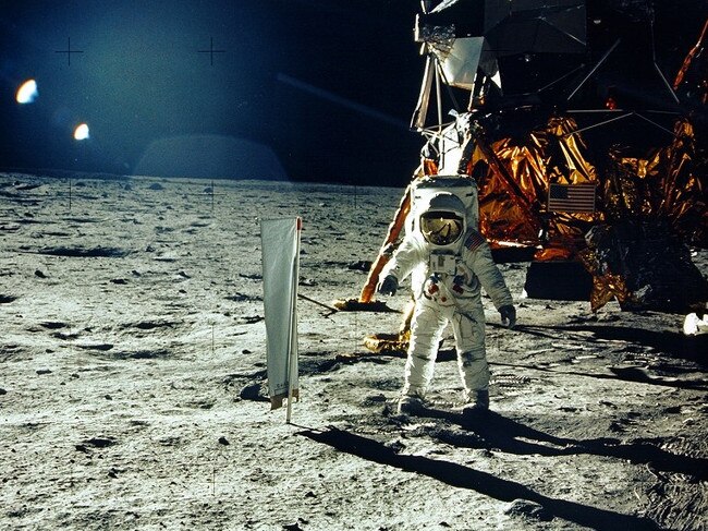 This photo taken by Neil Armstrong, shows astronaut Buzz Aldrin on the Moon's Sea of Tranquillity. Experts say the upcoming 50th anniversary will spark a new wave of hoax claims. Picture: Neil Armstrong/NASA/AFP