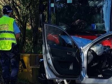 A collision between a garbage truck and a hatchback on Mona Vale Rd, Ingleside, on October 9, 2023. Picture:  Ingleside Rural Fire Service