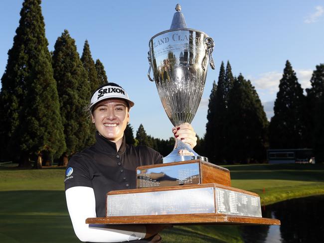 Hannah Green celebrates winning the LPGA Cambia Portland Classic in September.