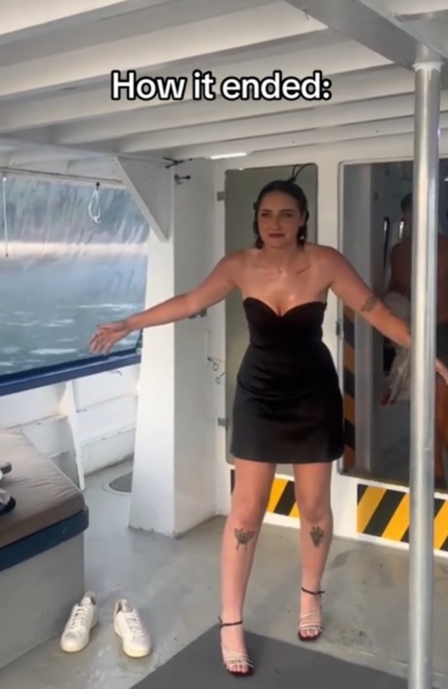 A Kiwi woman found out there were bull sharks in Sydney Harbour — after she was filmed jumping into the water. Picture: TikTok/gabbysnelll