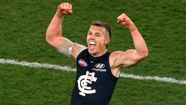 Reigning Brownlow Medallist and Blues captain Patrick Cripps the Matthew McConaughey of the AFL. Photo: Morgan Hancock/AFL Photos.