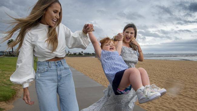 Bachelor winner Snezana Wood with Rhiannon Hanley and Rhiannon's two-year-old daughter, Amelia. Picture: Jay Town