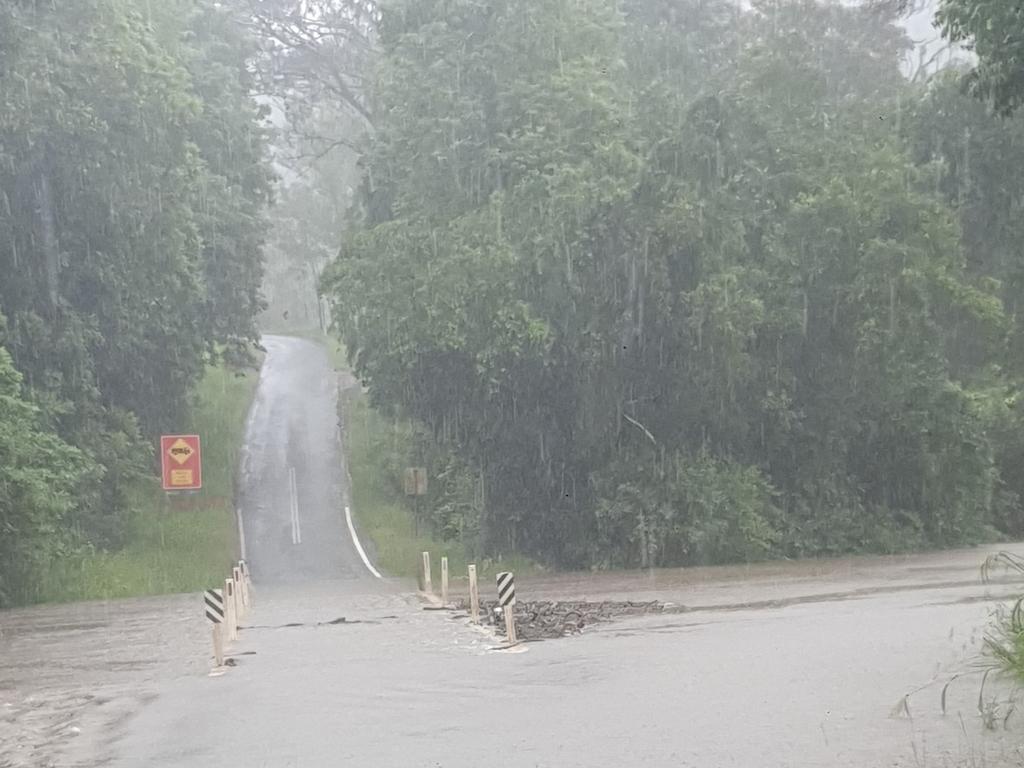 Water across Yabba Creek Rd, December 16, 2024. Picture: Valda Nicoll, Facebook.