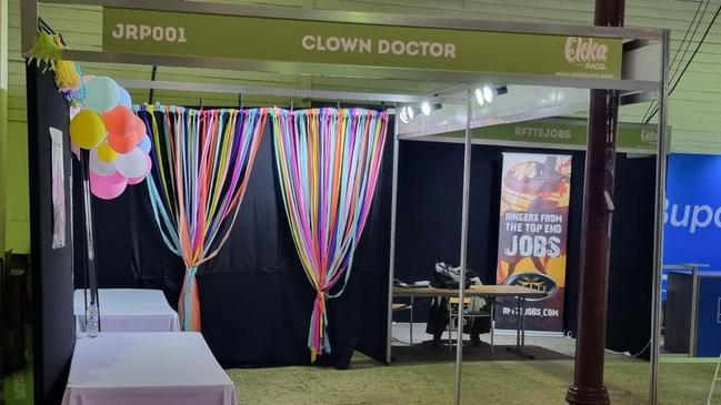 The Liberal National Party doesn't have a stall at the Ekka this year, instead their traditional spot has been taken by the Clown Doctor. Photo: supplied.