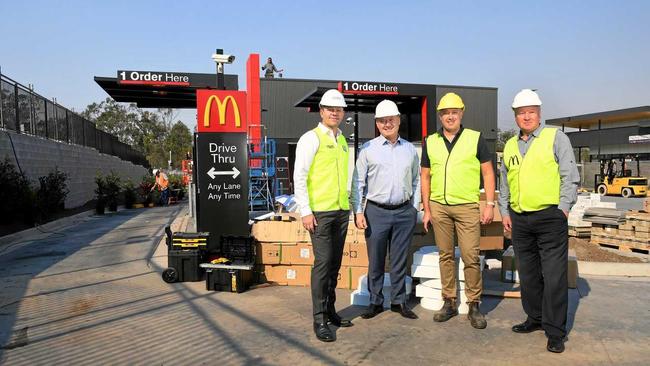 OPENING SOON: McDonald&#39;s at Karalee is set to open within the next two weeks. Consolidated Properties Group senior development manager Ben Finemore, Karalee McDonald&#39;s Licensee Mark McCormack, McDonald&#39;s Australia development manager of construction Paul Sanders and McDonald&#39;s Australia development manager Chris Hollis. Picture: Rob Williams