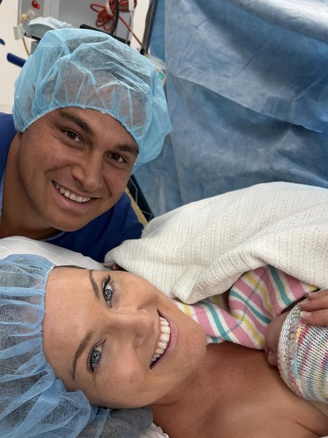 Gretel Bueta and her husband with their newborn. Picture: Instagram