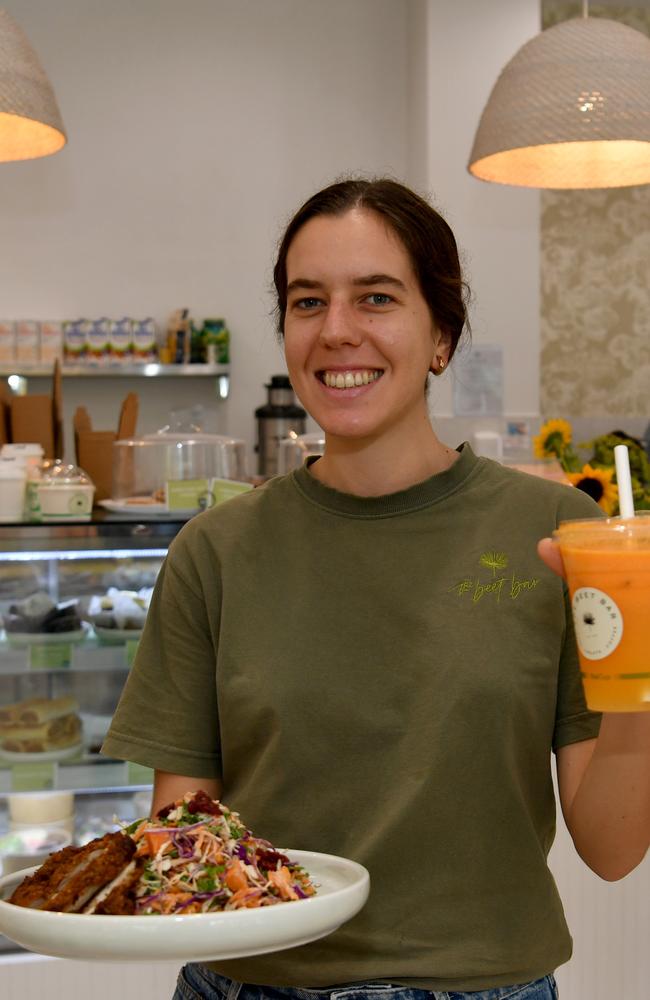 The Beet Bar. Fernanda Rojas with Super Crunch Salad with Crispy Salad and Body Booster juice. Picture: Evan Morgan