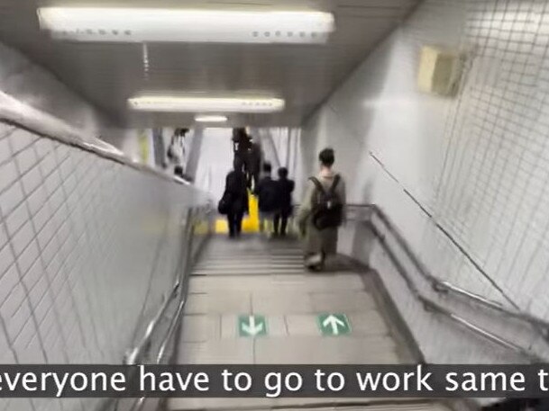 The man’s morning began with a 90-minute commute to the office. Picture: YouTube