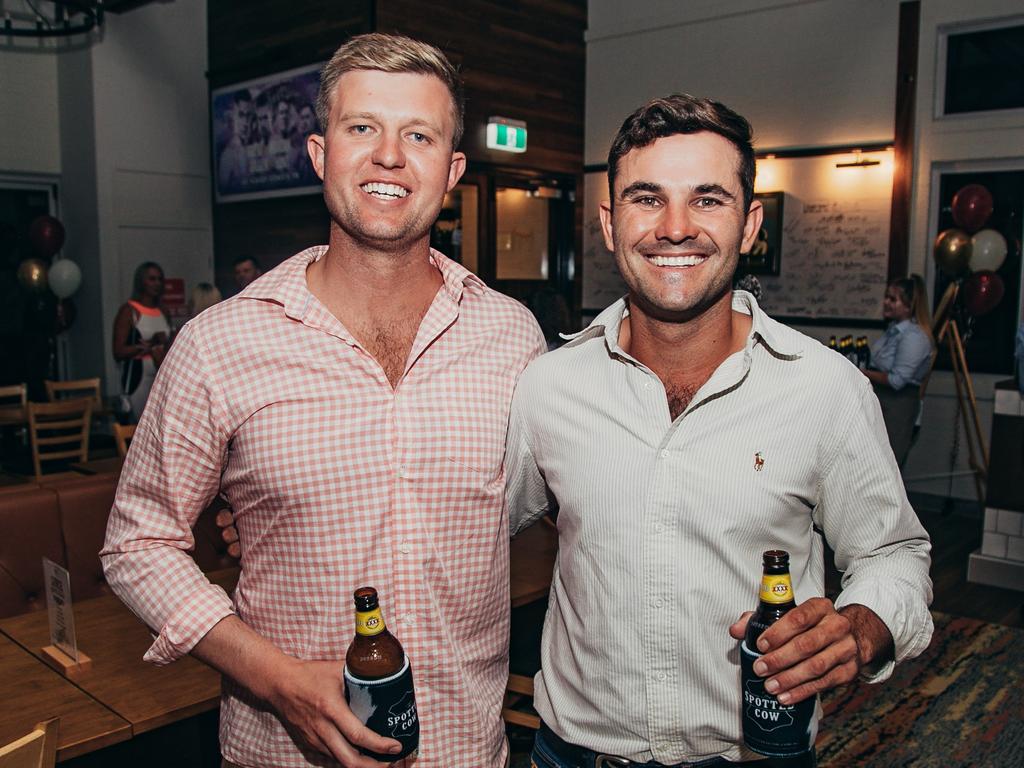 Benny Hopper and Alex Taylor at The Spotted Cow reopening in Toowoomba. Socials: Damien Anthony Rossi | Picture: Ali Rasoul