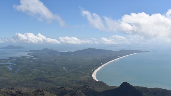 An aerial view of Ramsay Bay on Hinchinbrook Island, home of the Thorsborne Trail. The trail is one of the most famous walks in the world. Picture: CAMERON BATES