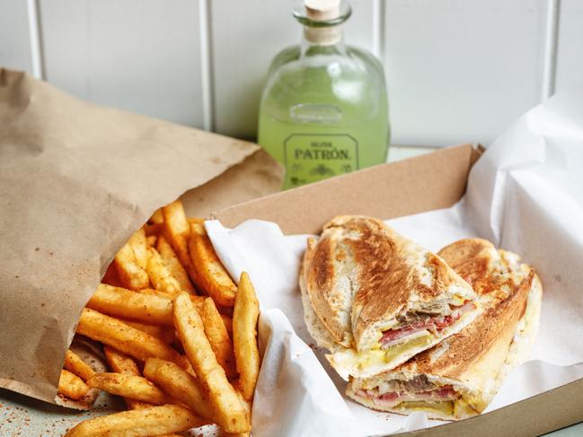 Tequila Mockingbird’s Cuban sandwich, Mexican shaker fries and Patron margarita. Picture: Supplied
