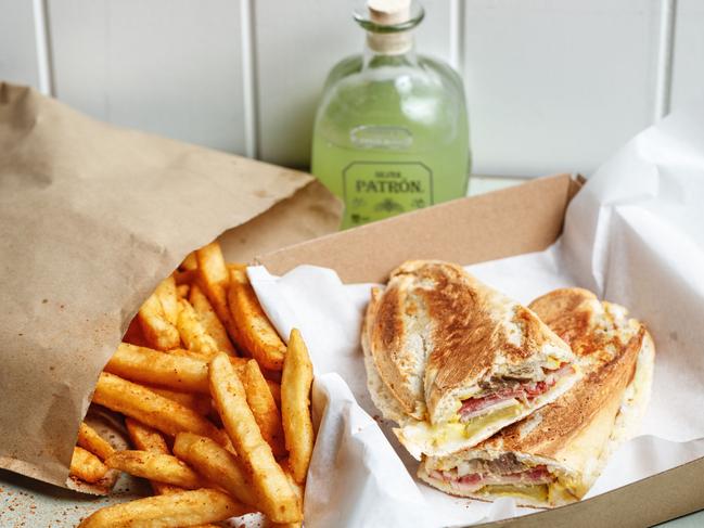 Tequila Mockingbird’s Cuban sandwich, Mexican shaker fries and Patron margarita. Picture: Supplied