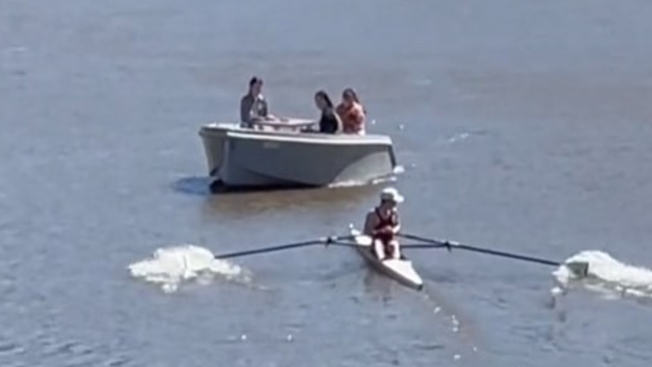 A Tik Tok user has captured the moment a rower and hire boat collided on the Yarra River. Picture: Tik Tok / Paul Dowsley