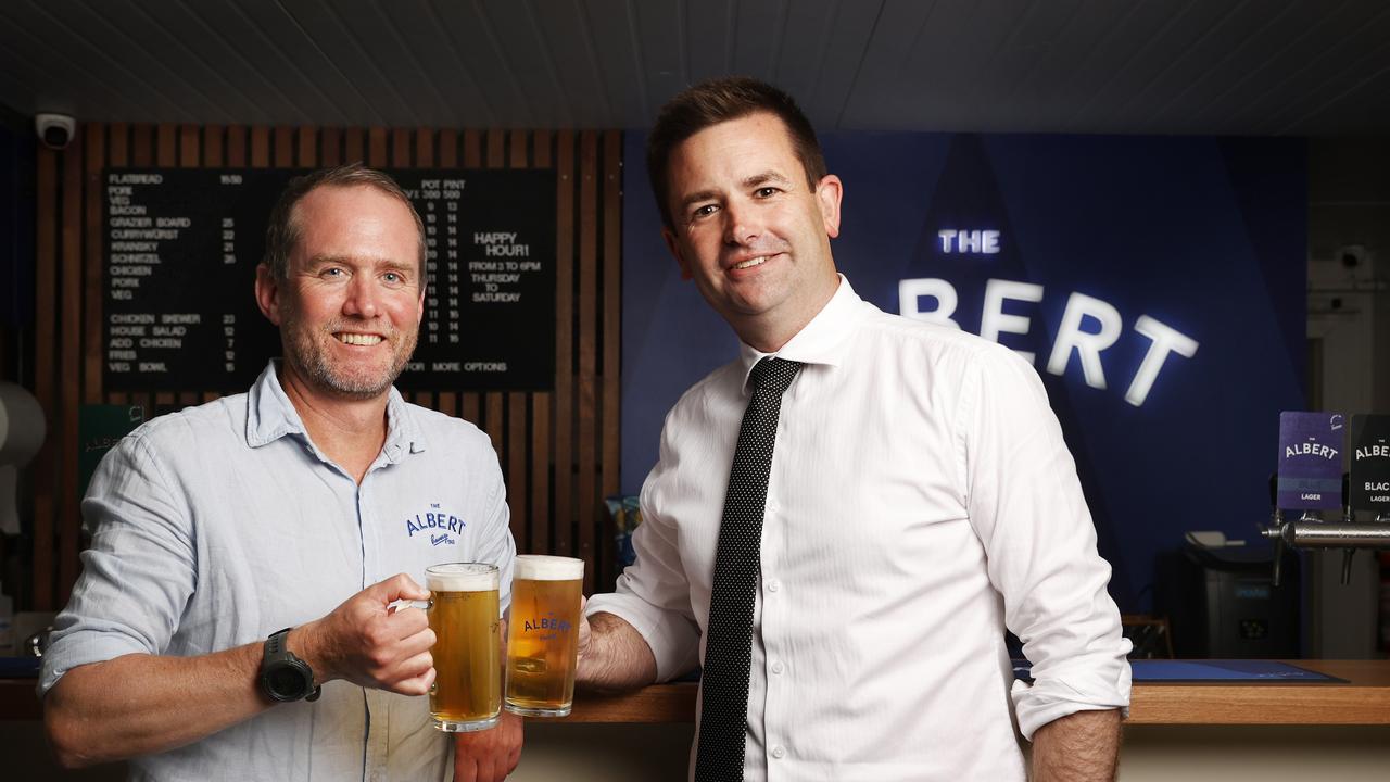 Jonathan Hess general manager and co-owner The Albert Brewery Moonah with Labor leader Dean Winter. Picture: Nikki Davis-Jones