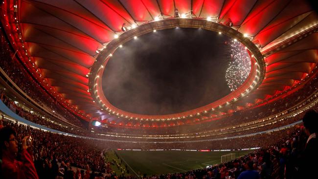Fireworks light up the sky during the inauguration of the Wanda Metropolitano stadium.