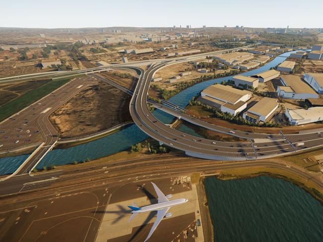 Sydney Gateway goes on public exhibition. View of new Sydney Gateway road from Sydney Airport, looking towards St Peters interchange connection. SUPPLIED