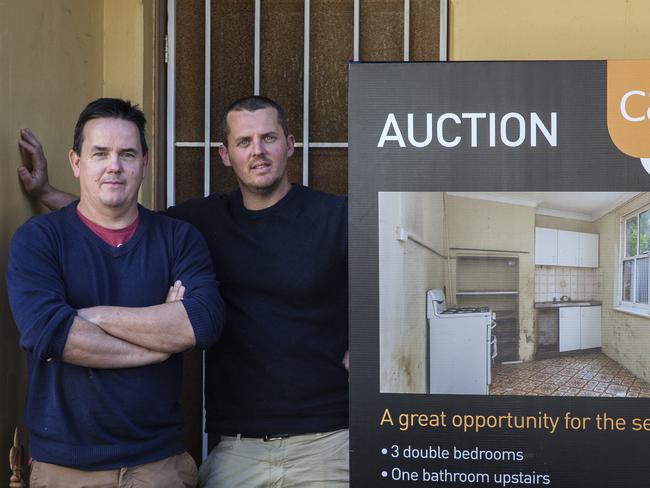 Sean Piper (l) and Martin Allen successfully bid on 46 Boronia St Redfern but were later informed that the reserve was incorrect. Picture: Jenny Evans