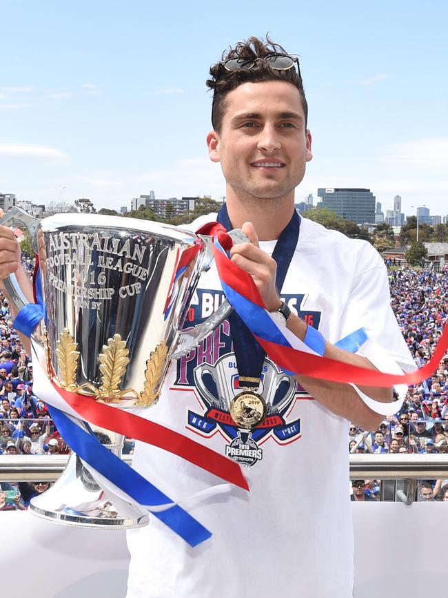 Dahlhaus with the premiership cup at Whitten Oval the day after the Bulldogs broke their drought. Pic: AAP