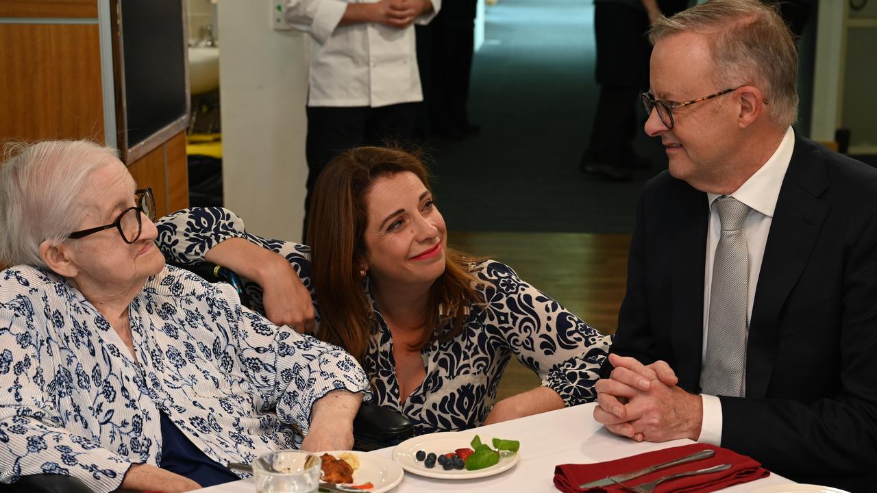 Aged Care Minister Anika Wells (centre) says negotiations with the Coalition on a new aged care package are yet to be finalised. Picture: NewsWire