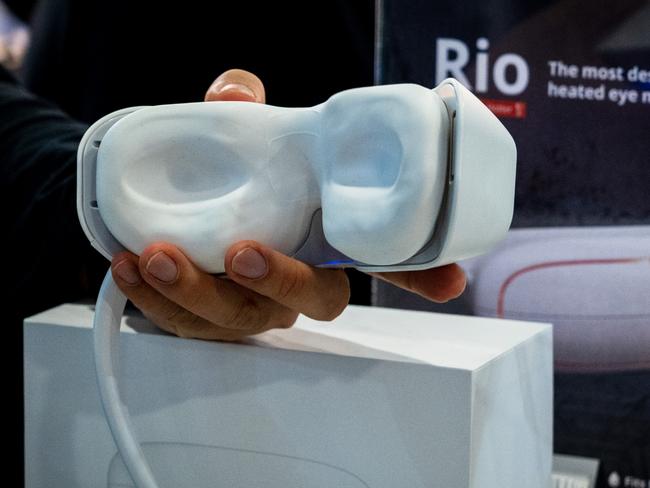 The Aurai Rio eye mask heats water to massage the wearer’s eyes. Picture: Jennifer Dudley-Nicholson