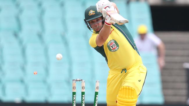 Australia's Aaron Finch is bowled out by New Zealand's Matt Henry.