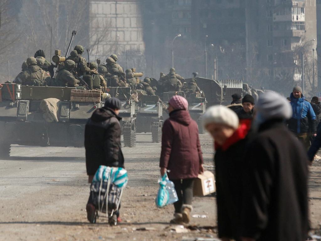 Pro-Russian troops in Mariupol on March 24, 2022. Picture: Alexander Ermochenko/Reuters