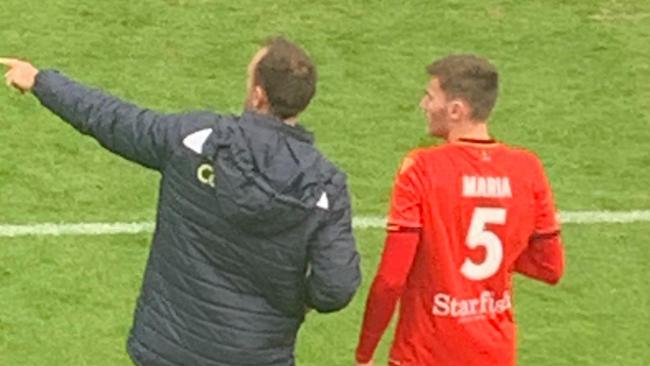 Adelaide United's Noah Smith wearing Michael Maria's No. 5 shirt in a 0-0 draw with Western United in Ballarat. Picture: Supplied