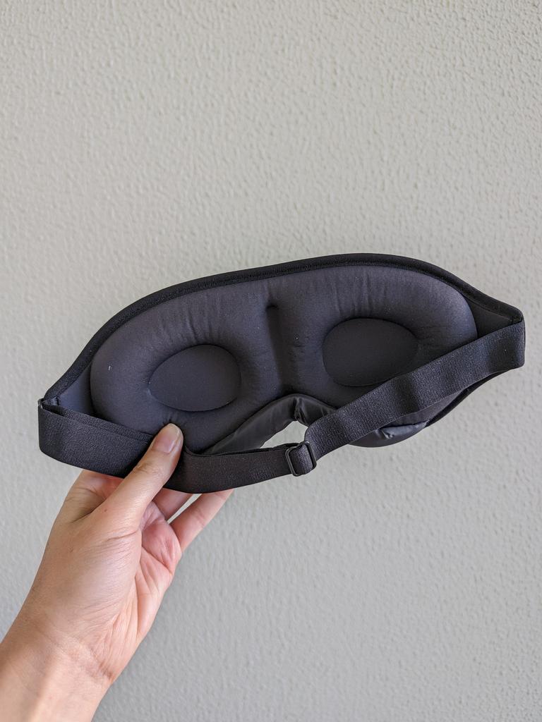 The Sleep Mask 3D Contoured Eye Covers is a must when travelling on long-haul flights. Picture: Lauren Chaplin/Supplied