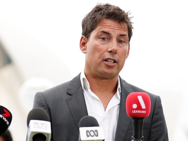 SYDNEY, AUSTRALIA - JANUARY 11:  A-League Commissioner Nick Garcia speaks to the media during an A-League media opportunity ahead of Unite Round, at Hickson Road Reserve on January 11, 2024 in Sydney, Australia. (Photo by Matt King/Getty Images for APL)