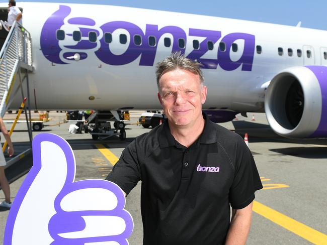 Tim Jordan, CEO of Bonza, arriving on Bonza's inaugural Gold Coast to Townsville flight. Picture: Shae Beplate.