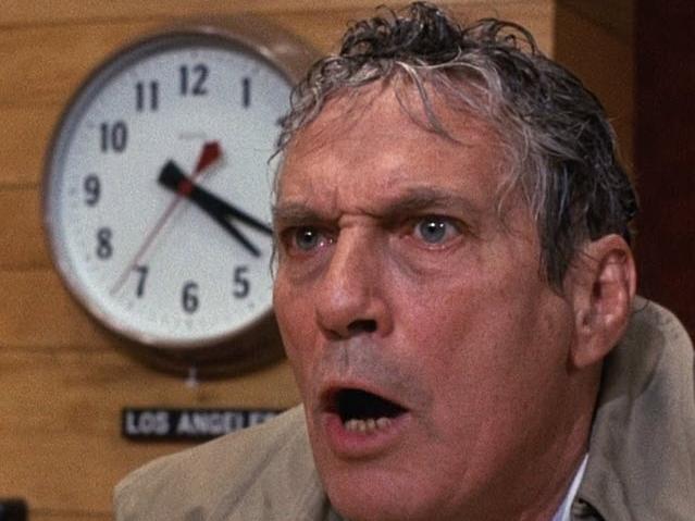 Actor Peter Finch in a scene from 1976 film 'Network'.