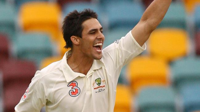 Australia's Mitchell Johnson celebrates the wicket at the Gabba