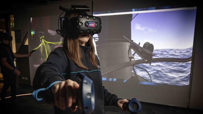 Riverbanks College’s Cora, 14y, using VR technologies. Picture: Emma Brasier