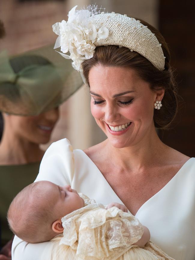 The Duchess of Cambridge with Prince Louis at his christening at St James’s Palace in 2018. Picture: Getty