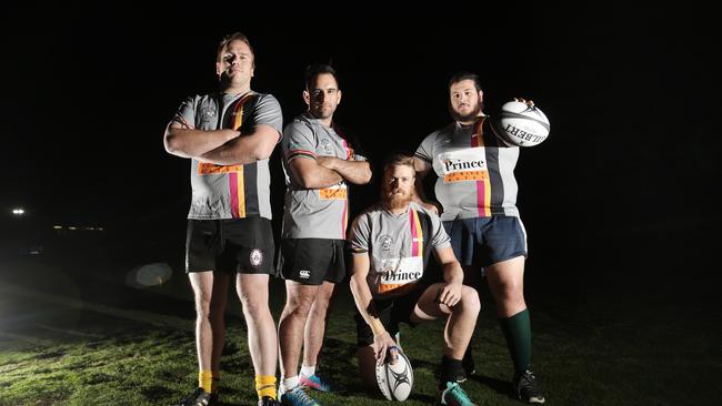 Jonathon Cook, Aleem Khalfan, David Craig and Samuelu Lopa from the Hobart Lions are looking forward to the Tasmanian Rugby Union season starting this weekend Picture: LUKE BOWDEN