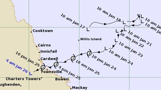 Kirrily has weakened to a tropical low after crossing the coast as a category 2 between Townsville and Ingham.