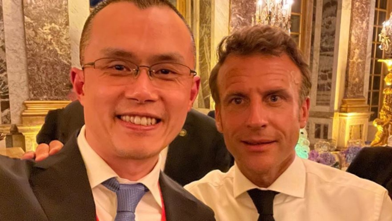 Binance Co-Founder and CEO Changpeng Zhao with President Emmanuel Macron. Picture: Instagram