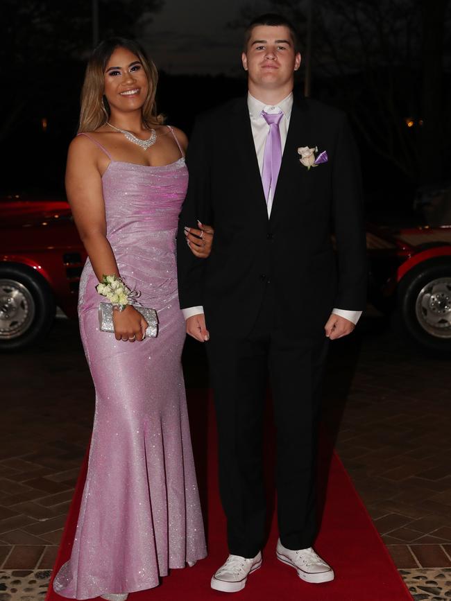 Lyric Tariu, 18, and Kane Mackin, 17, at the Ormeau Woods School formal at Links Resort, Hope Island. Picture: Glenn Hampson