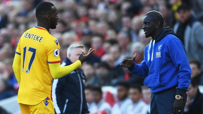 Christian Benteke of Crystal Palace celebrates with Mamadou Sakho.