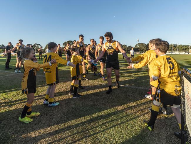 Frankston YCW players celebrate a win. Picture: Valeriu Campan