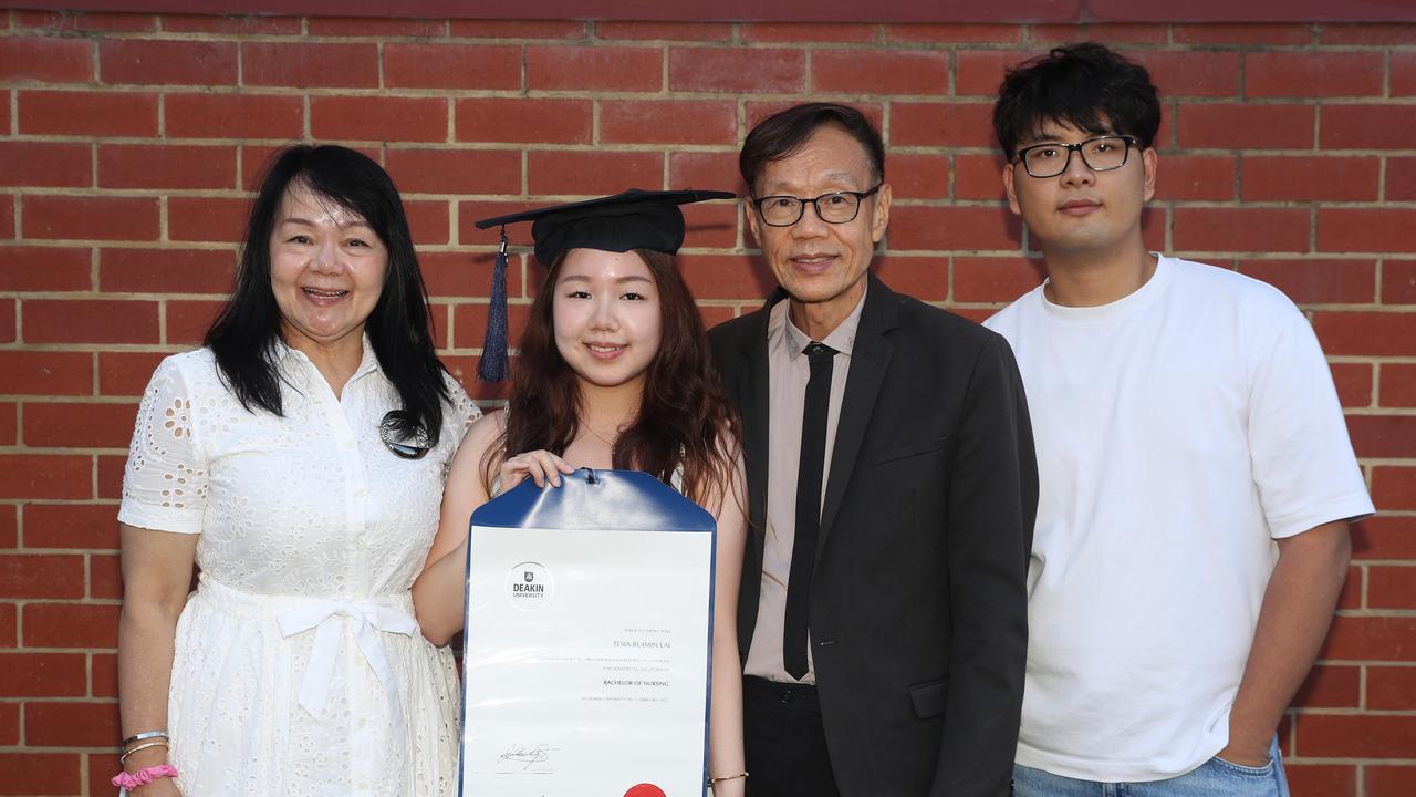 Lau Layeng, graduate Tesia Lai, Andre Lai and Xunjie Jiang. Picture: Alan Barber